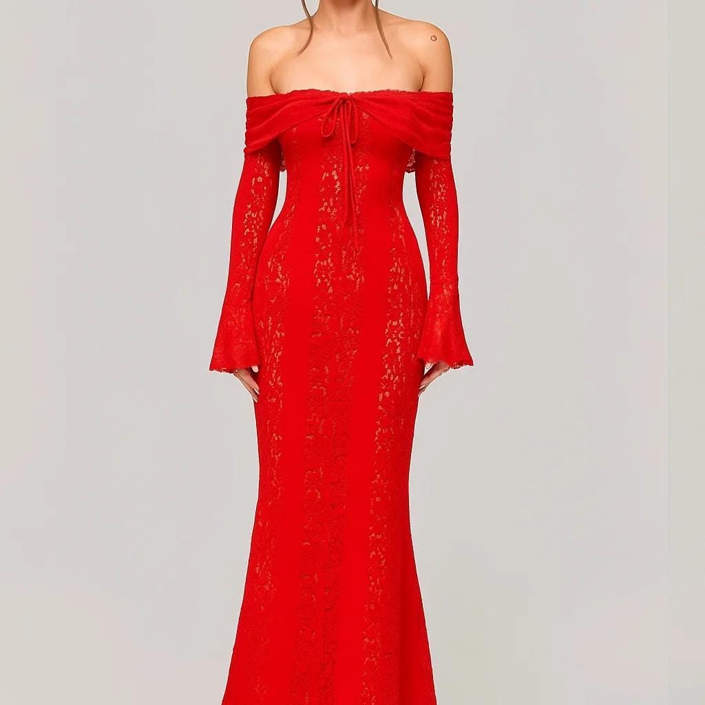 Red Fit and Flare Maxi Dress - Etsy