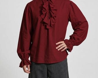 Men Renaissance Ruffle Shirt | Steampunk Victorian Blouse | Edwardian Medieval Top | Gothic Cosplay Costume