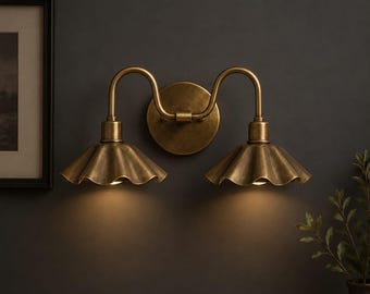 Messing Eitelkeits-Wand-Licht-Wand-Leuchter | Ausgebogten Metall Schirme, Bauernhaus Lampe