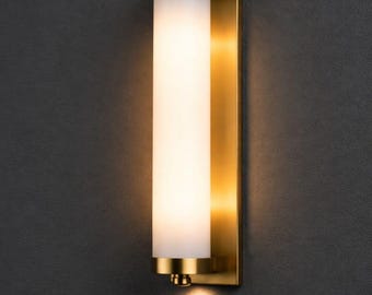 Brass Antique Wall Light | Mid Century Modern Sconce, Frosted Glass Shade