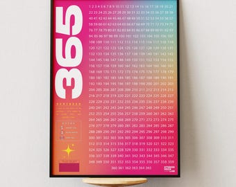 365 Days Calendar | Life Tracker | Pink Poster Decor | Motivational Wall Art Gift