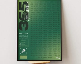 365 Badminton Tracker Printable | Badminton Practice Tracker | Athlete Gift Digital Download | Wall Decor Sports