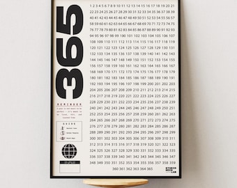 365 Days Print, Minimalist Number Poster, Modern Wall Art, Inspirational Quote, Year in Days