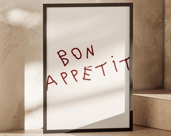 Bon Appetit Poster: Trendy Kitchen Wall Art, Chef Gift, Dining Room Decor