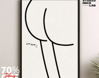 Nice Bum Line Art Print: Funny Minimalist Bathroom Decor Print(Digital Download)