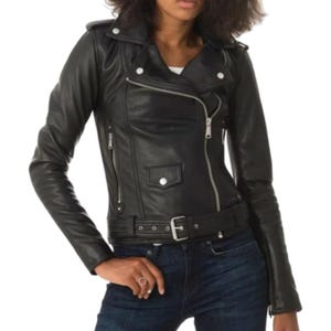 Lambskin Leather Biker Jacket: Women&#39;s Slim Fit Motorcycle Jacket
