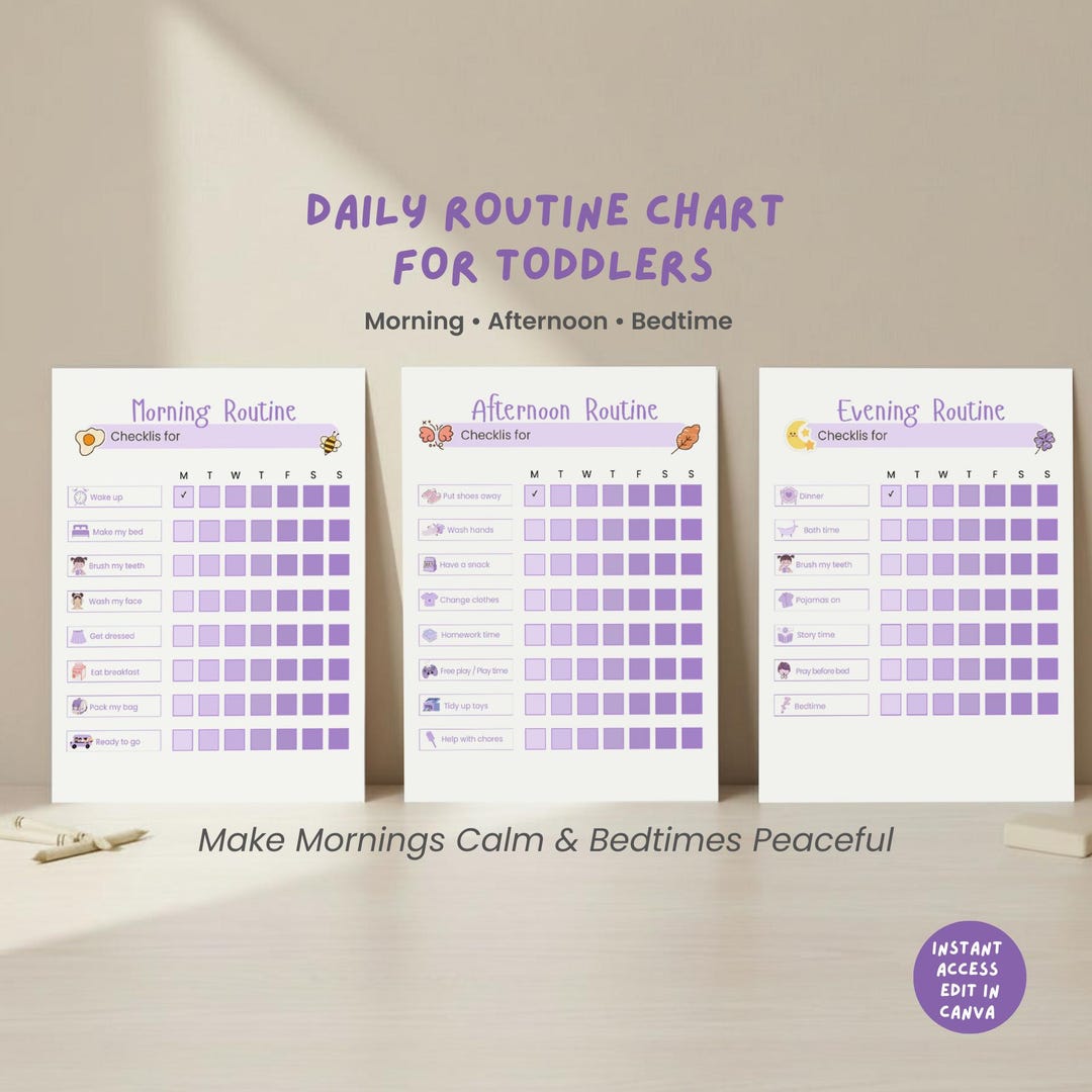 Baby Routine Letters Kids Daily Routine Chart for Toddlers, Printable Morning & Bedtime ...