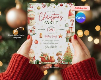 Christmas Invite Printable | Kids Xmas Invitation 5x7 & Phone E-Invite | Editable Canva Holiday Party Template