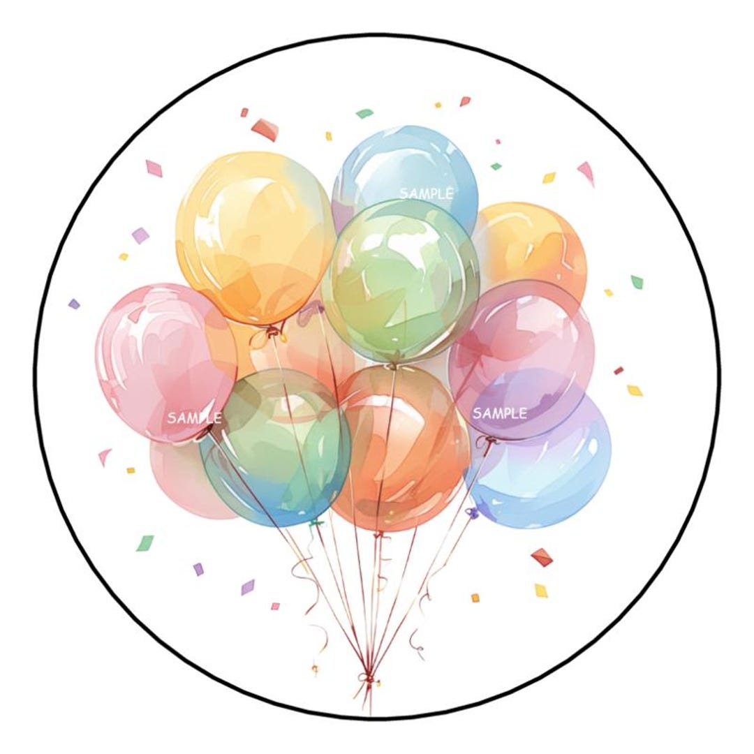 12 Large Balloon Stickers, Favors, Envelope Seals, Stamps, 2.5