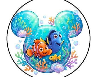 30 Nemo Stickers, Favors, Tags, Labels, Stamps, 1.5" Dory, Round, Ocean, Under the sea, Custom