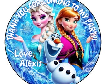 12 Printed & Mailed Personalized Custom Frozen Birthday Party Stickers, Favors, Tags, 2.5" Round, Labels for Lollipops, Bags, Boxes