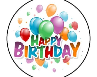 Happy Birthday Balloons Stickers, Favors, Tags, Labels, Envelope Seals, Stamps, 1.5" Round, (30 count) Colorful