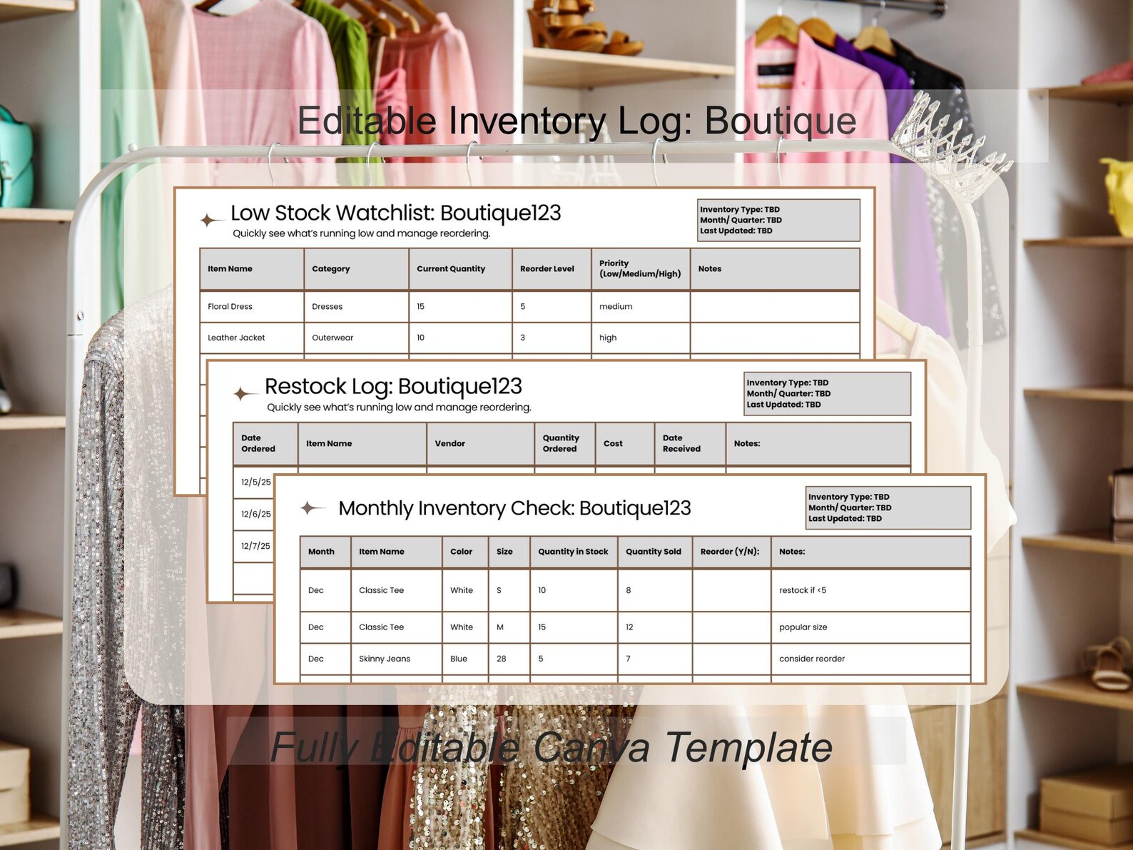 Boutique Inventory Tracker: Clothing & Accessories, Restock Log ...