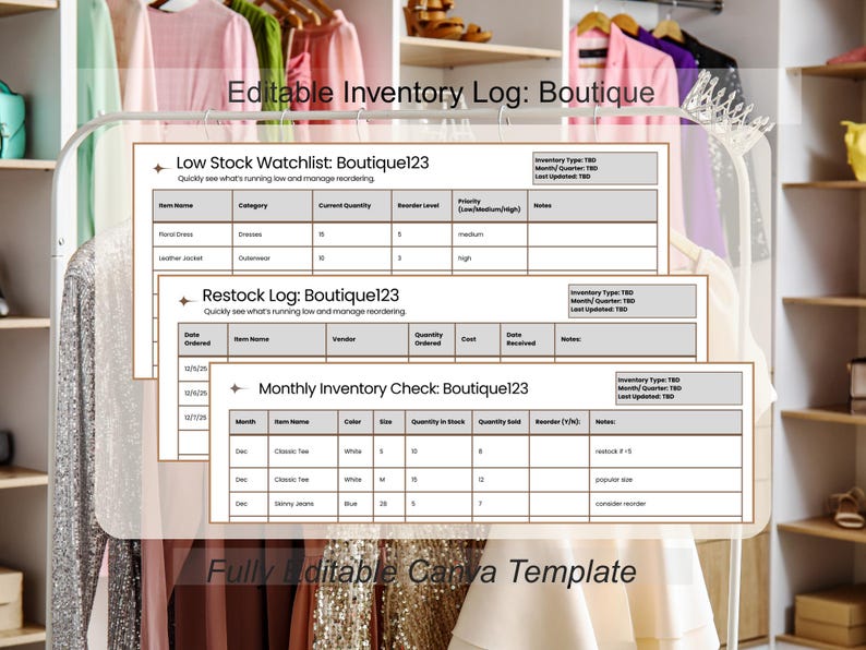 Boutique Inventory Tracker: Clothing & Accessories, Restock Log ...