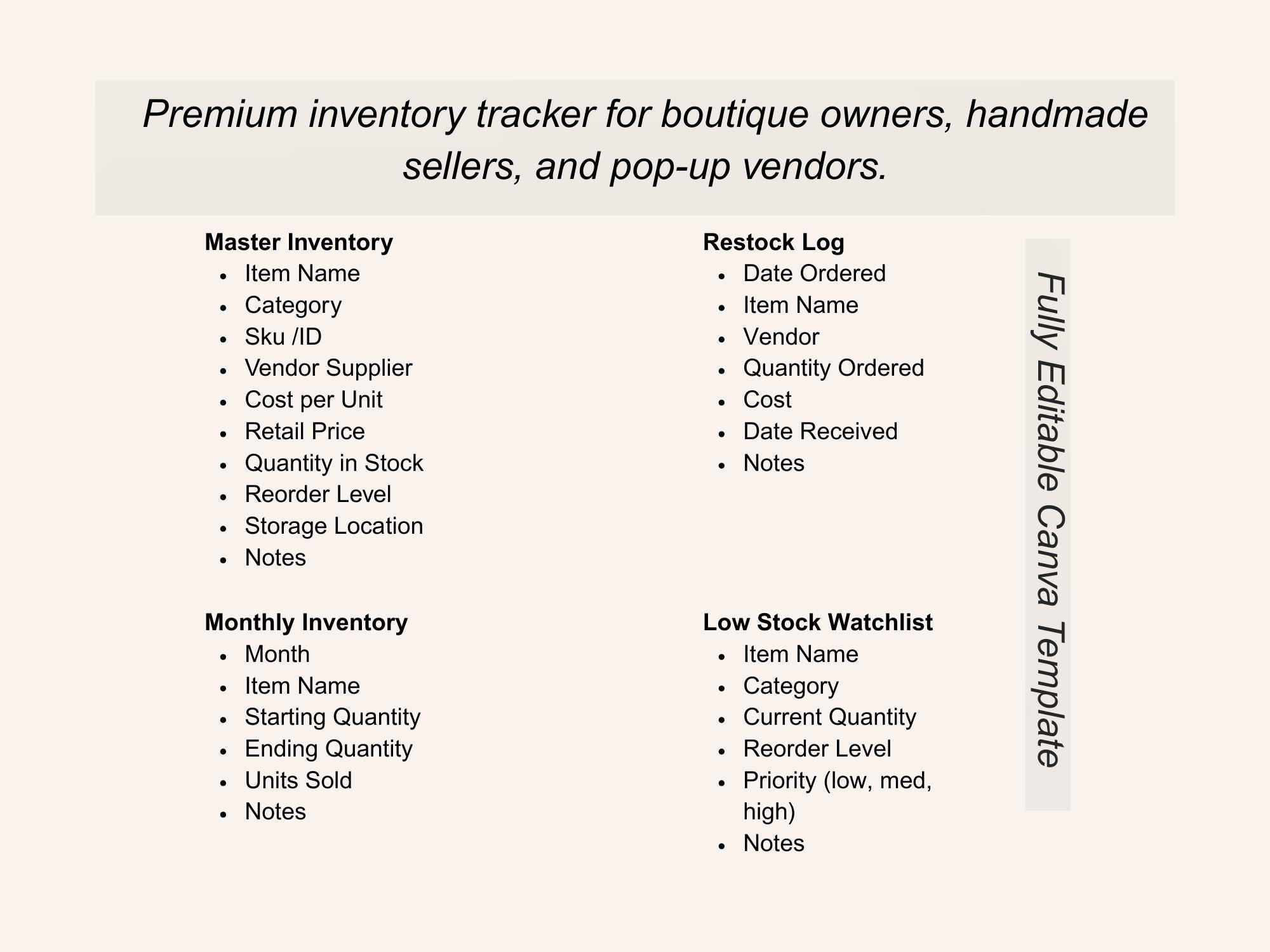 Boutique Inventory Sheet Bundle: Clothing & Accessories Inventory ...