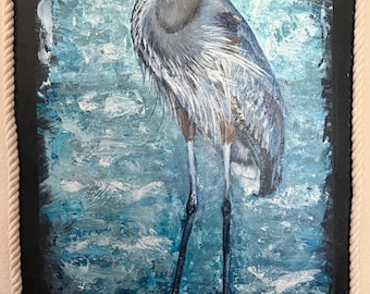Fred – Original Oil Painting of Great Blue Heron, 16 x 22 Coastal Bird Art