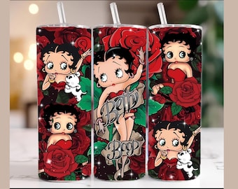 3D Cute Betty Boop Kiss Tumbler Wrap, Betty Tumbler Wrap Sublimation Design PNG, 20oz Skinny Straight & Tapered Love Tumbler Wrap