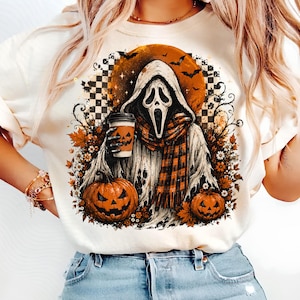 Ghostface Fall Coffee Png, Halloween Latte Shirt Design, Autumn Spooky Season Sublimation, Spooky Pumpkin Coffee PNG