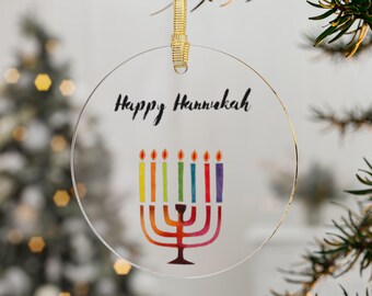 Hanukkah Acrylic Ornament, Menorah Hanging Keepsake, Jewish Holiday Decor, Chanukah Gift, Modern Judaica Decoration