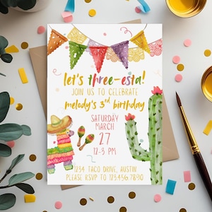 Three-esta Fiesta Third Birthday Party Invitation Template