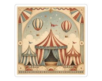 Elevated Vintage Circus Square Art Sticker, Retro Circus Decor Gift