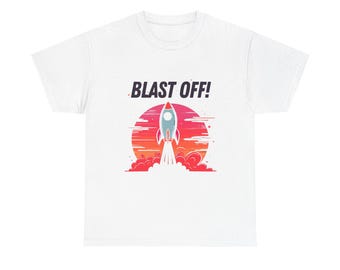 Blast Off Rocket Tee | Retro Sunset Launch Graphic T-Shirt
