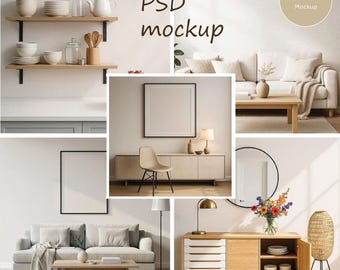 Interior Mockup Bundle, 5 Scenes for Wall Art & Posters, Wallpaper Mockup Bundle, PSD mit Smart-Objekt