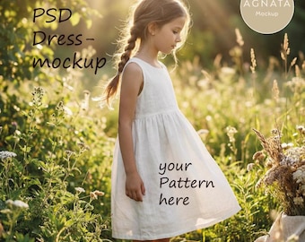 Child-Dress-Mockup, PSD mit Smart-Objekt, Stoff Mockup, Kids Clothing Mockup, Fabric Mockup, Dress - Pattern-Mockup, für Social Media & Web
