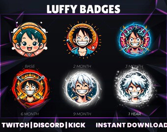 Insignias de streamer de piratas de anime / Íconos de héroes aventureros para Twitch, Discord y Kick