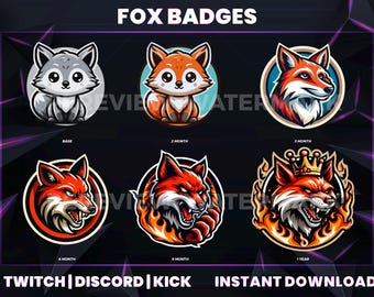 Insignias de Fox Twitch: Paquete de iconos de transmisión (descarga digital PNG)