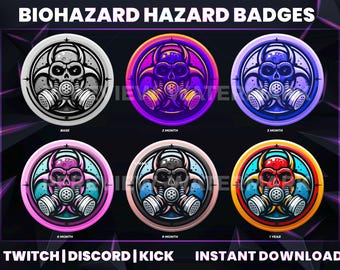 Toxic Skull Gas Mask Badges | Twitch Discord Kick Loyalty (PNG Instant Download)