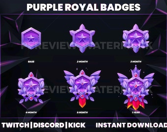 Insignias de Corona de Cristal Morado: Recompensas de fidelidad de Twitch, Discord y Kick (Descarga PNG)
