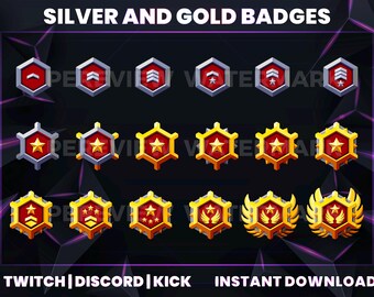 Insignias de streamer de plata y oro: íconos de fidelidad de Twitch, Discord y Kick (descarga digital)
