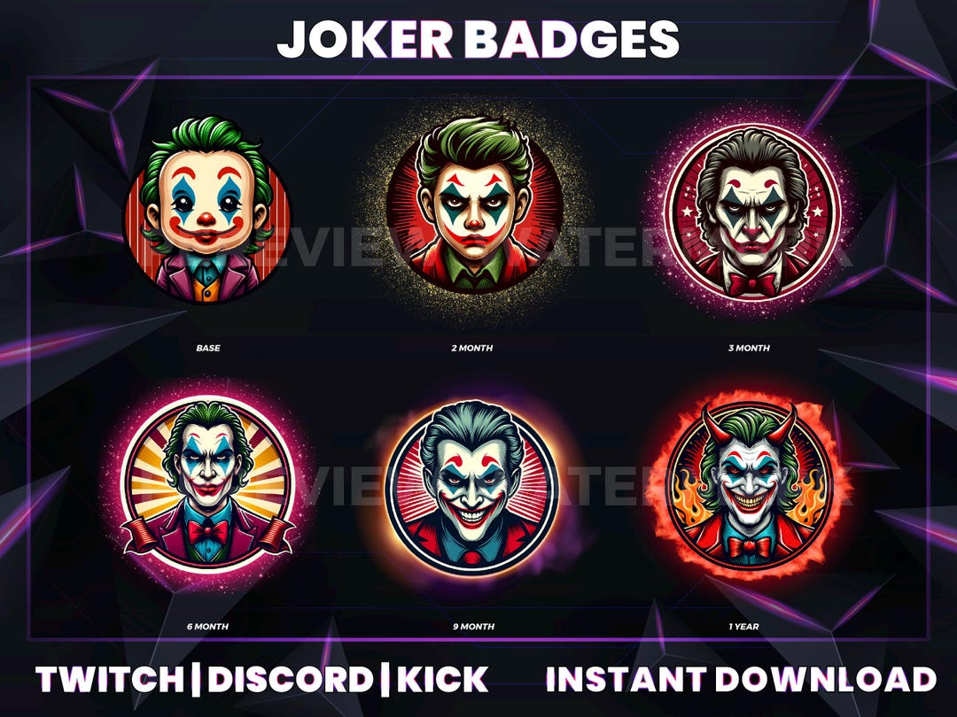 Neon Jester Twitch Sub Badges: Streamer Loyalty Icons (instant Download ...