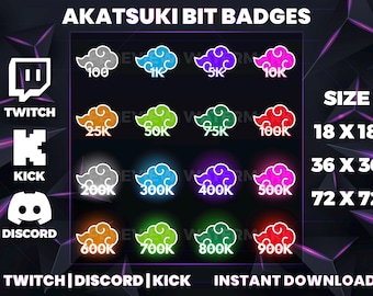 Insignias de Akatsuki Bit PNG – Paquete Kick Streamer de Twitch Discord