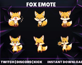 Pack de gestos de zorro chibi / Emoji de patada de anime para Twitch, Discord (descarga instantánea)