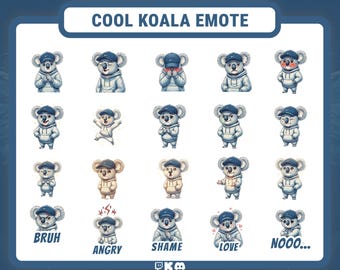 Emoticones de koala geniales, paquete de emoticones de transmisión de animales lindos, Twitch, Discord, patada PNG