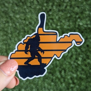 STICKER: Bigfoot West Virginia Sticker, Big foot bumper sticker, Bigfoot Stickers, West Virginia Gift Ideas, WVU image 1