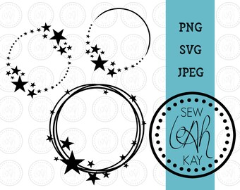 Star Circle Frame SVG, Patriotic Monogram Frame, Welcome Sign PNG, Twinkle Little Star, Send Me to the Moon, Wreath with Stars, Circle Stars