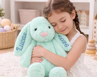 Monogrammed Bunny, Embroidered Bunny, Custom Name Plush Bunny, Newborn Gift, Easter Gift for Toddler Girl, Baby Shower Keepsake, Soft Plush
