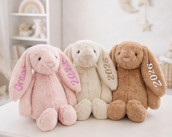 Personalized Embroidered Bunny, Custom Monogrammed Bunny Rabbit, Embroidered Stuffed Rabbit, Bunny Soft Plush Toy, Newborn Gift