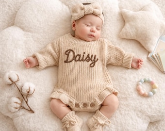 Personalized Baby Outfit,Custom Baby Romper,Coming Home Outfit,Newborn Outfit,Gender Neutral,Baby Shower Gift,Baby Organic Cotton Knit
