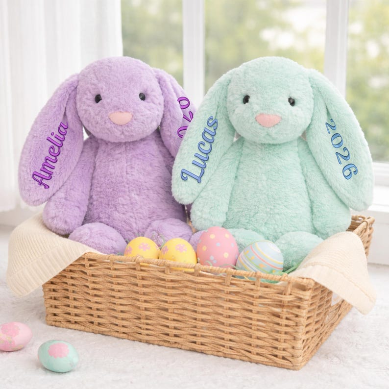 Personalized Embroidered Bunny, Custom Monogrammed Bunny, Bunny Soft Plush Toy, Baby Comfort Toy, Custom Baby Shower Gift, Newborn Gift image 5