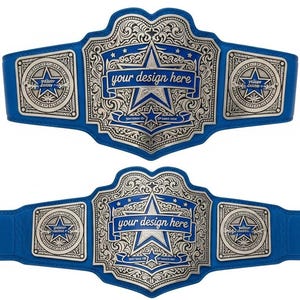 Custom Wrestling Championship Belt: Blue & Silver Personalized Trophy