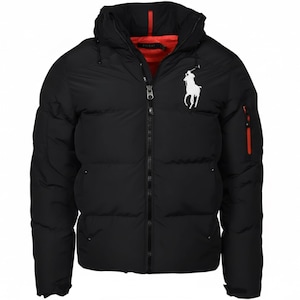 Polo Ralph Lauren heren zwart/wit gewatteerde donsjas met capuchon NWT – zware winter warme donsjas voor heren