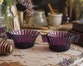 Hazel Atlas Amethyst Creamer Sugar Set | Vintage 1950s Ribbed Glass Duo