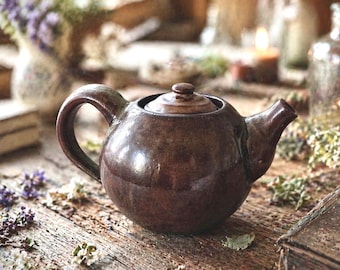 Signed Studio Pottery Teapot | Maddox Lowell, Plum-Brown Glaze, Single Serve
