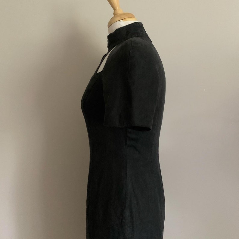 Vintage Black Linen Wiggle Dress with Neck Cutouts