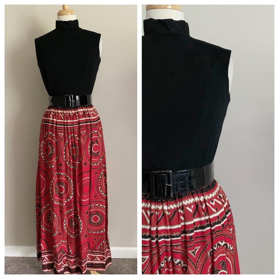 60s Mock Neck Graphic Print Maxi Dress
