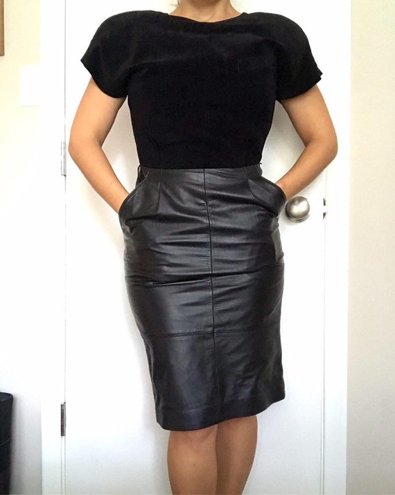80s Black Leather Cocktail Dress